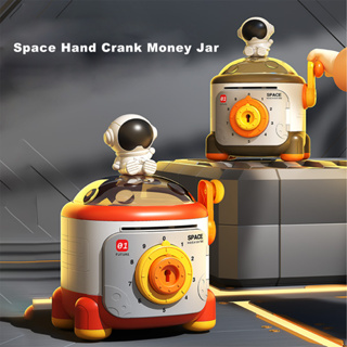 กระปุกออมสินจรวดนักบินอวกาศมือหมุนความจุขนาดใหญ่ม้วนเงินอัตโนมัติการ์ตูนเด็กกระปุกออมสิน