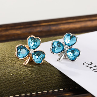 ไฮเอนด์ สีฟ้า คริสตัล หญ้านําโชค ขนาดเล็ก เข็มกลัด Pin Elegance Love-heart Clover เข็มกลัดขนาดเล็ก เครื่องประดับแฟชั่น อุปกรณ์เสริม