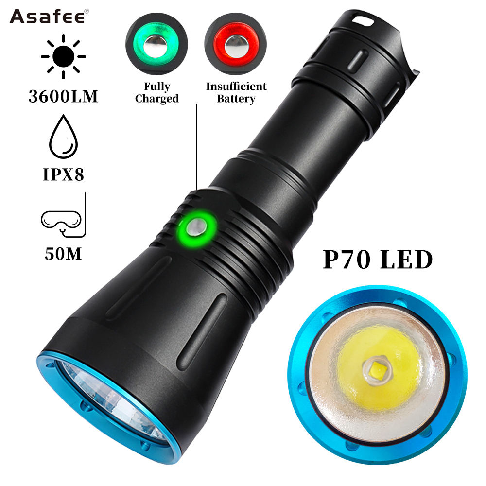 asafee-p70-led-ไฟฉายดําน้ํา-สว่างพิเศษ-3600lm-พร้อมจอแสดงผล-มืออาชีพ-กันน้ํา-ไฟฉายดําน้ํา