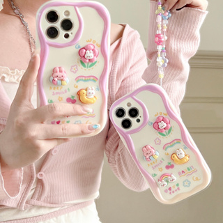 【ใหม่】เคสโทรศัพท์มือถือ ลายกระต่าย และตุ๊กตา 3D สีรุ้ง พร้อมสร้อยข้อมือ สําหรับ iPhone X XS XR 11 12 13 14 Series