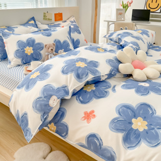 4 IN 1 ชุดผ้าปูที่นอน ปลอกหมอน พิมพ์ลายดอกไม้ นุ่ม ระบายอากาศ เป็นมิตรกับผิว เตียงเดี่ยว / ควีน / คิงไซซ์