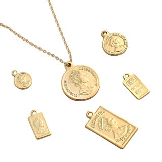 จี้ทองแดง ชุบทอง 14k รูปเหรียญราชินี ทรงกลม สําหรับทําสร้อยคอ สร้อยข้อมือ DIY 1 ชิ้น
