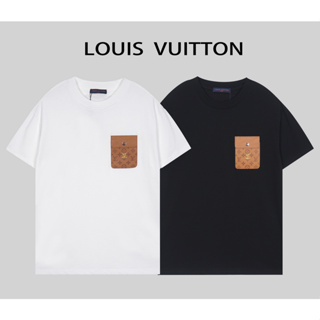 Louis V เสื้อยืดแขนสั้น ผ้าฝ้าย พิมพ์ลาย แฟชั่นสําหรับผู้ชายและผู้หญิง