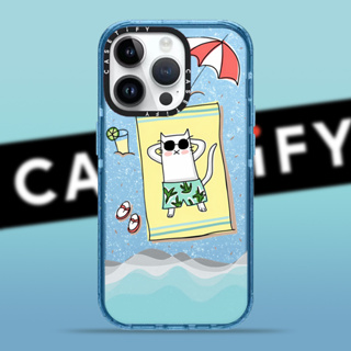 Casetify เคสโทรศัพท์มือถือ ลายแมวชายหาด แต่งกลิตเตอร์ สําหรับ iPhone 14ProMax 13Pro 13 11 12Promax 13Promax 11 12 13 14