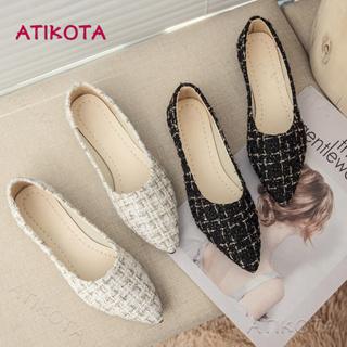 Atikota รองเท้าหนังนิ่ม ส้นแบน หัวแหลม แบบสวม สไตล์วินเทจ แฟชั่นสําหรับผู้หญิง ใส่ทํางาน