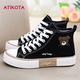 Atikota รองเท้าผ้าใบลําลอง ข้อสูง ระบายอากาศ ลายหมี แฟชั่น สําหรับสตรี