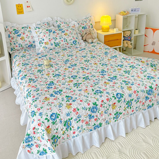 Dansunreve ชุดเครื่องนอน bed cover 5 ฟุต 6 ฟุต ผ้าคลุมเตียง ลายดอกไม้ ลูกไม้ จับจีบ สีขาว สําหรับเตียงควีนไซซ์ และซูเปอร์คิง เตียงพิมพ์รูปสัตว์น่ารัก ผ้าคลุมเตียงแบบนุ่ม