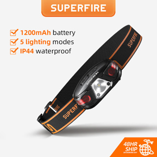 Superfire HL63 ไฟฉายสวมศีรษะ เซนเซอร์ตรวจจับการเคลื่อนไหว 5 โหมด ชาร์จ USB 2021