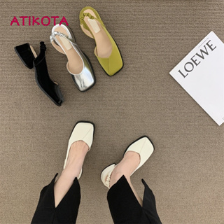 Atikota รองเท้าส้นสูง หนังกลับ แบบนิ่ม ส้นหนา เหมาะกับใส่กลางแจ้ง แฟชั่นฤดูร้อน สไตล์โรมัน สําหรับผู้หญิง และนักเรียน