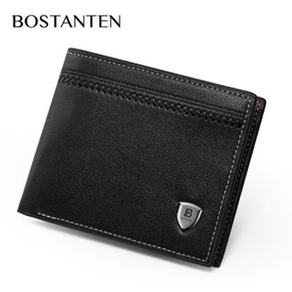 BOSTANTEN กระเป๋าสตางค์ใบสั้นผู้ชาย น้ำหนักเบา กระเป๋าสตางค์หนัง Bi-Fold