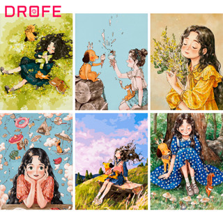 Drofe ภาพระบายสีตามตัวเลข รูปการ์ตูนผู้หญิง ขนาด 30*40 ซม. สําหรับตกแต่งผนังบ้าน DIY