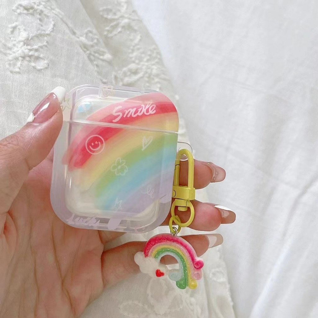 เคสหูฟัง-แบบนิ่ม-ลายหน้ายิ้ม-สีรุ้ง-สําหรับ-airpods-1-2-3-airpod-pro-2