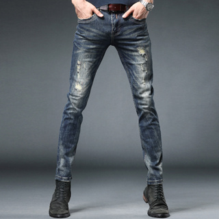 Hight Quality Men Vintage Jeans Distressed Slim Fit Stretchable Denim Punk Rock Fashion Wear Men Jeans