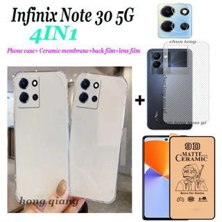 (4 In 1) เคสโทรศัพท์มือถือแบบเซรามิค ใส กันกระแทกสี่มุม ฟิล์มหน้าจอ ฟิล์มเลนส์ ฟิล์มด้านหลัง สําหรับ Infinix Note 30 5G Note 30 4G 12 11
