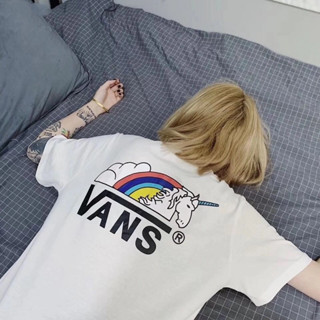 Vans 2023 ใหม่ เสื้อยืดแขนสั้น ผ้าฝ้าย พิมพ์ลาย ทรงหลวม สําหรับผู้ชาย และผู้หญิง GDMF4H