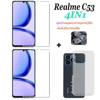 (4IN1) ฟิล์มกระจกนิรภัยใส 2 หน้าจอ ฟิล์มด้านหลัง และฟิล์มเลนส์ สําหรับ Realme C53 C55 C30 C33 C30S