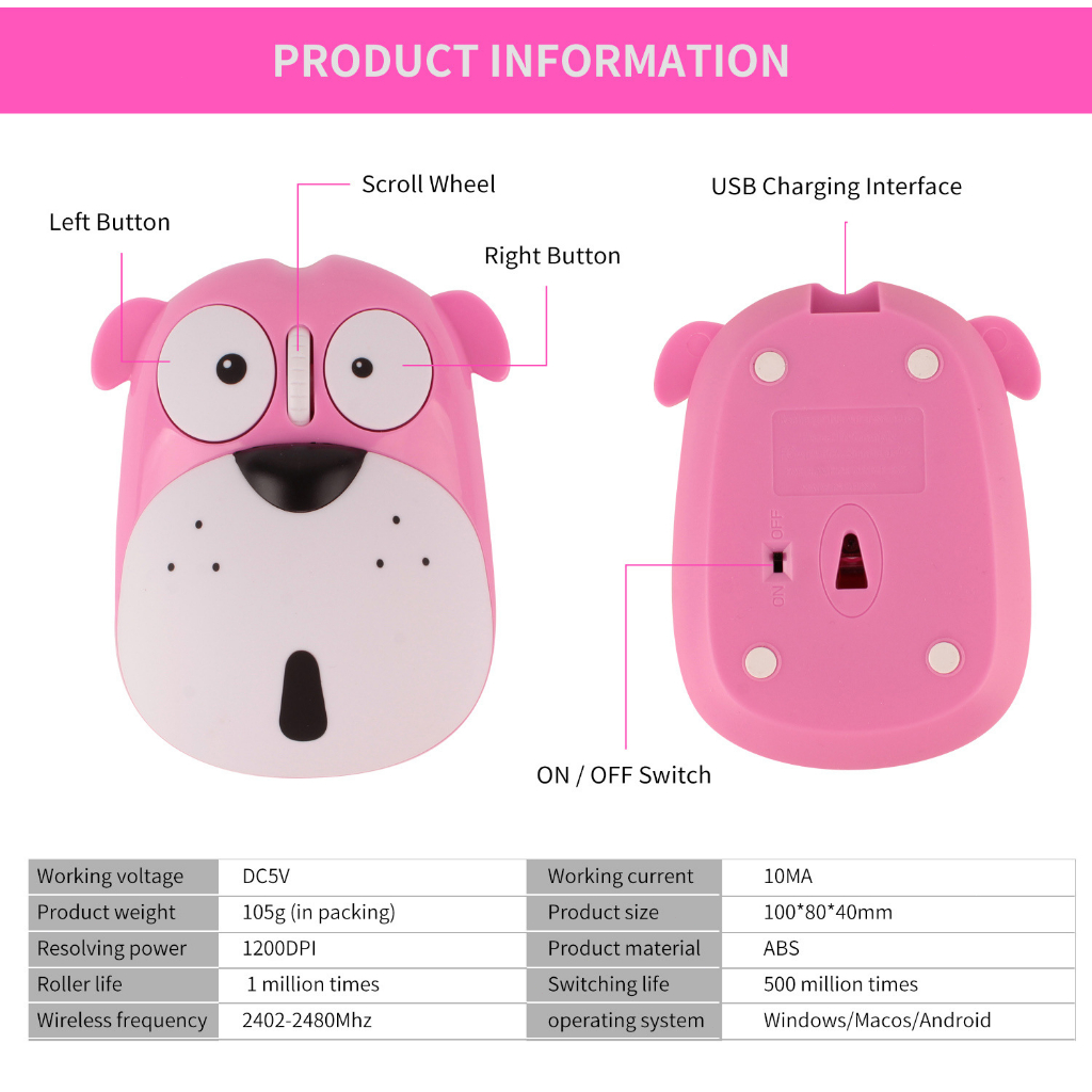เมาส์ออปติคอลไร้สาย-2-4g-แบบชาร์จไฟได้-ลายการ์ตูนสุนัขน่ารัก-สําหรับคอมพิวเตอร์