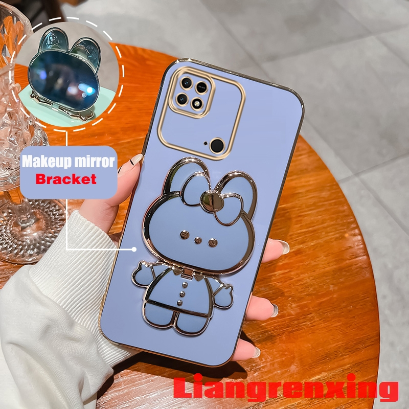 เคสโทรศัพท์มือถือ-ซิลิโคนนิ่ม-กันกระแทก-ลายกระต่าย-พร้อมกระจกแต่งหน้า-และที่ตั้งวาง-สําหรับ-redmi-10c-xiaomi-redmi-10-5g-redmi-10-4g-ddtzj01