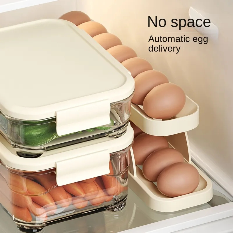 กล่องไข่สไลด์ตู้เย็นประตูด้านข้างเฉพาะสองชั้นลูกกลิ้งไข่อัตโนมัติเคาน์เตอร์ครัวช็อต