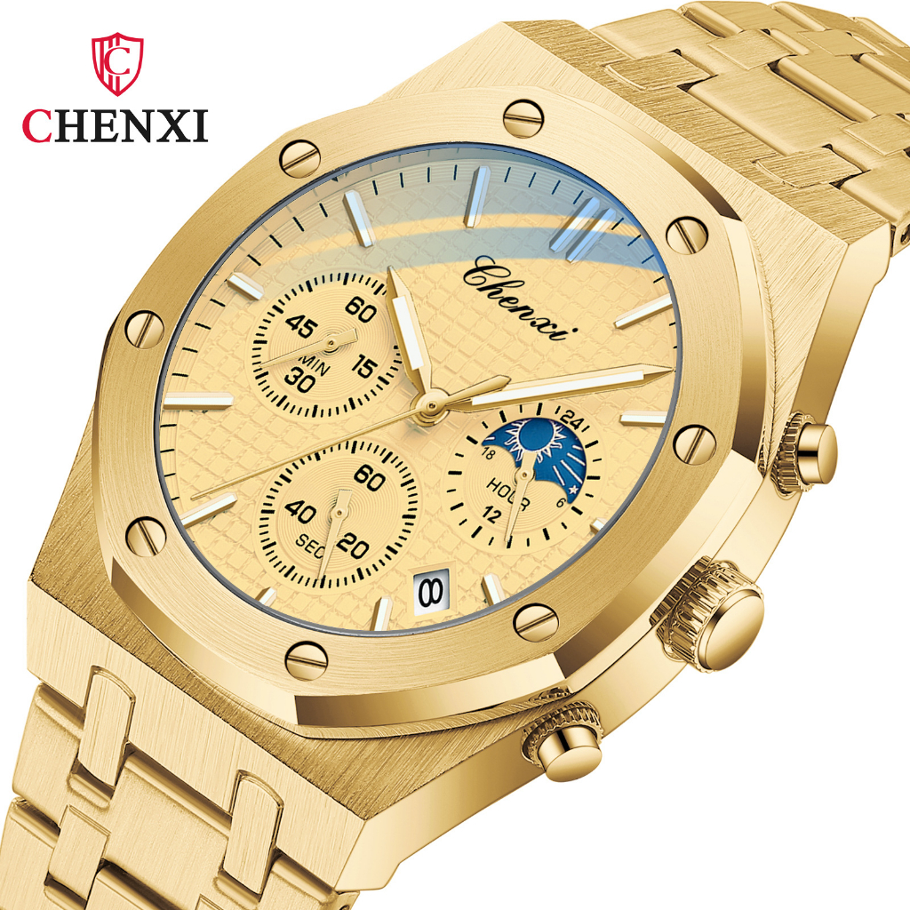 chenxi-นาฬิกาข้อมือควอตซ์แฟชั่น-สายแสตนเลส-สีทอง-กันน้ํา-สําหรับบุรุษ