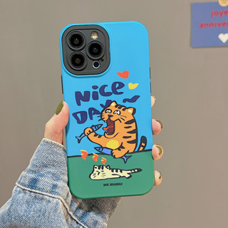 ใหม่ เคสโทรศัพท์มือถือ ฟิล์มสองชั้น กันกระแทก ลายเสือกินปลา สําหรับ iphone 14 pro max 14 pro 13pro 13promax 12promax 11
