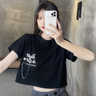 WANG JIAO ZHAN เสื้อยืดแขนสั้น พิมพ์ลายตัวอักษร ทรงหลวม สไตล์เกาหลี