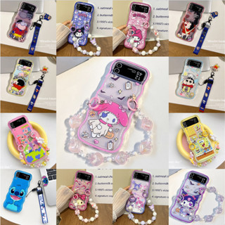 เคสโทรศัพท์มือถือ ซิลิโคนนิ่ม กันกระแทก หน้าจอพับได้ ลายการ์ตูนคุโลมิ พร้อมจี้ และสายคล้อง สําหรับ Samsung Galaxy Z Flip 3 Z Flip 4
