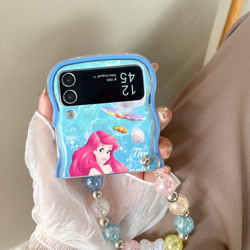 เคสโทรศัพท์มือถือ-ซิลิโคนนิ่ม-กันกระแทก-หน้าจอพับได้-ลายการ์ตูนเจ้าหญิงนางเงือก-พร้อมจี้สร้อยข้อมือ-สําหรับ-samsung-galaxy-z-flip-3-z-flip-4