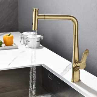 Kitchen faucet, all copper, single hole pull-out faucet, three level water outlet mode, sink, vegetable basin, cold and hot faucet