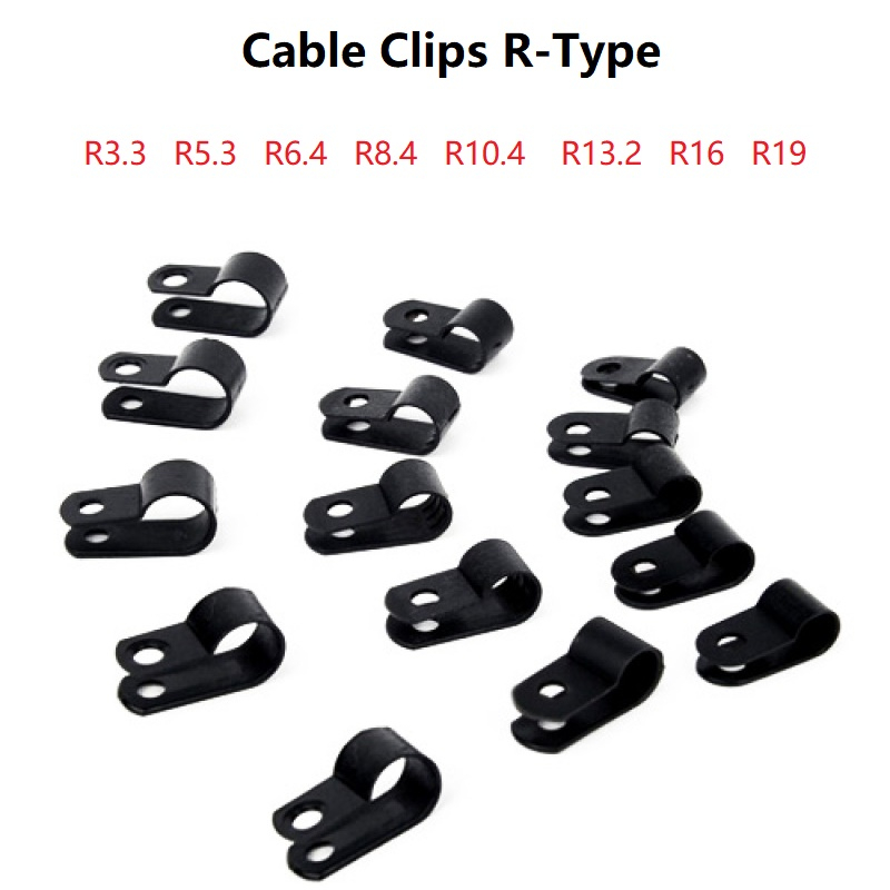 50/100PCS Black Cable Clips R-Type Nylon Clamp Plastic White Hose ...