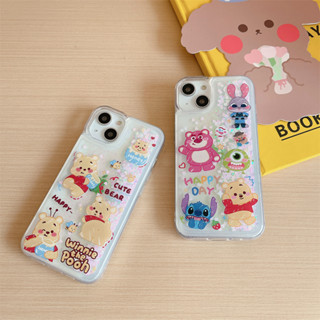 เคสโทรศัพท์มือถือแบบนิ่ม ใส มีทรายไหล ลายหมี ดิสนีย์ แต่งกลิตเตอร์ วิบวับ สําหรับ iPhone 13 Pro Max 11 12 Mini 14 Plus 8 Plus X XR