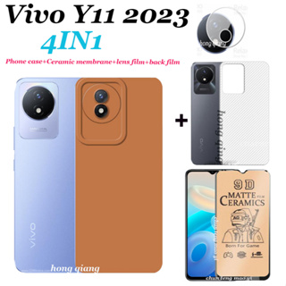 (4 In1) เคสโทรศัพท์มือถือ ซิลิโคนนิ่ม ลายดวงตานางฟ้า สีแคนดี้ พร้อมฟิล์มเซรามิค ฟิล์มเลนส์ ฟิล์มด้านหลัง สําหรับ Vivo Y11 2023 Y17S Y02 Y02S Y16 Y22