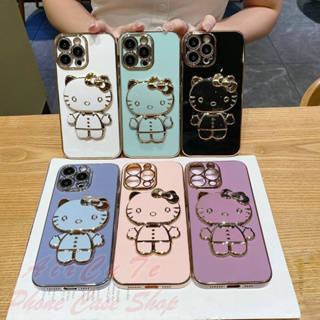 เคส Samsung A13 A12 M12 A11 M11 A04 A04S A03 A03S A02 M02 A02S 4G Plating Hello Kitty Cosmetic Mirror Stand Soft Case