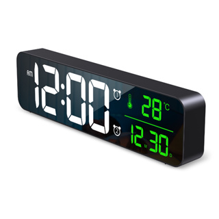 นาฬิกาแขวนผนังดิจิทัล LED 10.5 นิ้ว แสดงอุณหภูมิ วันที่ พร้อมเสียงเพลง 40 แบบ 2 นาฬิกาปลุก 6 ตัวปรับความสว่าง 4 ระดับ