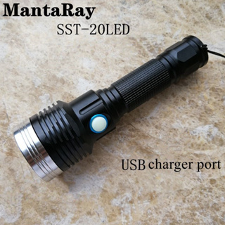 ไฟฉาย Mantaray พร้อม SST20 LED พอร์ตชาร์จ USB ไฟฉายหอคอย กลางแจ้ง ตั้งแคมป์ เดินป่า แสงสีขาว