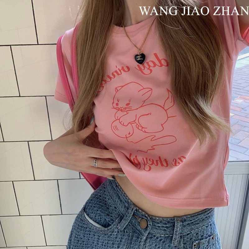wang-jiao-zhan-เสื้อยืดแขนสั้นพิมพ์ลายการ์ตูนแฟชั่น