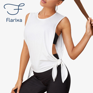 Flarixa 2023 เสื้อครอปท็อป แขนกุด ทรงหลวม แห้งเร็ว เหมาะกับใส่เล่นโยคะ ฟิตเนส ยิม สําหรับผู้หญิง