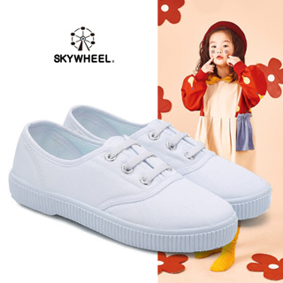 Skywheel รองเท้าผ้าใบ รองเท้าเต้นรํา ขนาดเล็ก สีขาว สําหรับเด็กอนุบาล เด็กผู้ชาย และเด็กผู้หญิง