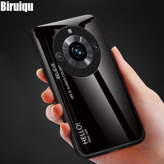 Biruiqu เคสกระจกนิรภัย ขอบซิลิโคนนิ่ม ไล่โทนสี กันกระแทก สําหรับ Realme 11 Pro + Realme 11 Pro Plus