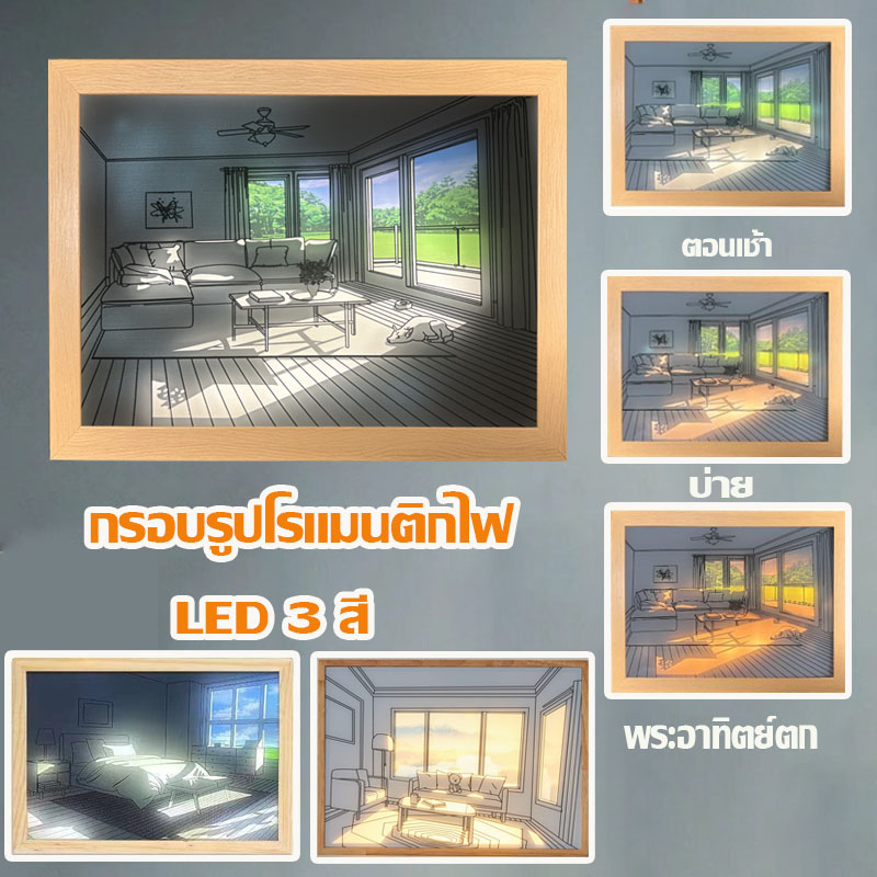 ของแต่งบ้าน-โคมไฟตั้งโต๊ะ-led-กรอบรูปไม้-ปลั๊ก-3-สี-usb-ของตกแต่งบ้าน-ห้องนอน-ข้างเตียง-โคมไฟในร่ม-ภาพวาดตกแต่ง-ของขวัญ-โคมไฟภาพวาด-led