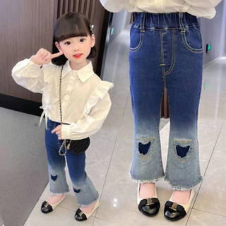 【ชุดเด็กผู้หญิง】กางเกงยีนขายาว เอวสูง ทรงหลวม สไตล์เกาหลี แฟชั่นฤดูใบไม้ผลิ และฤดูใบไม้ร่วง สําหรับเด็กผู้หญิง 2023