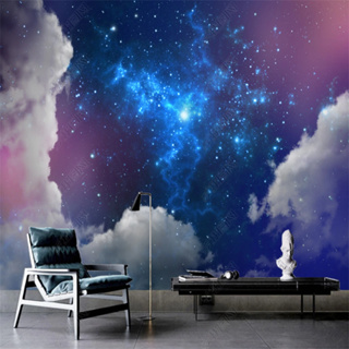 วอลล์เปเปอร์ติดผนัง ลายก้อนเมฆ ท้องฟ้ากลางคืน มีกาวในตัว สีฟ้า สําหรับตกแต่งห้องนอน ห้องนั่งเล่น