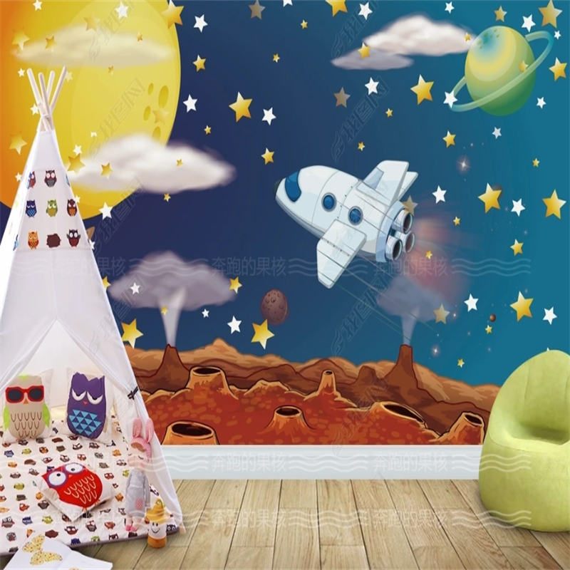 วอลเปเปอร์ติดผนัง-ลายการ์ตูนดาวเคราะห์อวกาศจักรวาล-ท้องฟ้าเต็มไปด้วยดวงดาว-อวกาศ-สําหรับตกแต่งห้องนอนเด็ก-ห้องเด็ก-เนอสเซอรี่