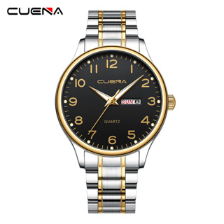 Cuena ของแท้ นาฬิกาข้อมือควอทซ์ อะนาล็อก ดิจิทัล สายสเตนเลส ลําลอง กันน้ํา สไตล์ธุรกิจ แฟชั่นเรียบง่าย สําหรับผู้ชาย 6104S