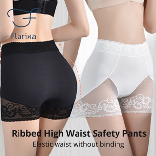 Flarixa กางเกงบ็อกเซอร์ขาสั้น เอวสูง ผ้าลูกไม้ ระบายอากาศ เพื่อความปลอดภัย สําหรับผู้หญิง