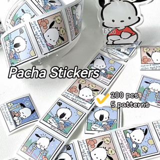 สติกเกอร์ฉลาก ลายการ์ตูน Sanrio Travel Pacha Roll DIY สําหรับติดตกแต่งไดอารี่ การ์ด 200 ชิ้น ต่อม้วน