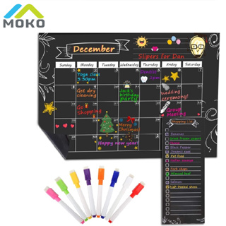 MoKo Magnetic 16.73"x12" Dry Erase Monthly Calendar Planner and Grocery Shopping List with 8 Chalk Markers for Kitchen Refrigerator