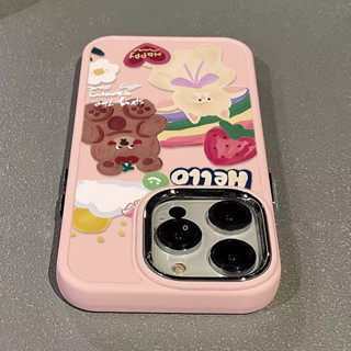 เคสโทรศัพท์มือถือซิลิโคน TPU นิ่ม ขอบสี่เหลี่ยม กันกระแทก ลายหมีน่ารัก สําหรับ IPhone 15 14 13 12 11 Pro Max XS X XR 8 + 7 Plus