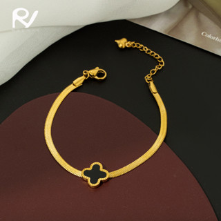 Raymrs สร้อยคอ สร้อยข้อมือ เหล็กไทเทเนียม ทอง 18K จี้ใบโคลเวอร์สี่แฉก เครื่องประดับแฟชั่น สําหรับผู้หญิง