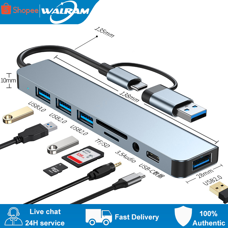 Walram ฮับ USB C 8 In 1 Type C เป็น USB 3.0 3.5 มม. สําหรับแล็ปท็อป ...